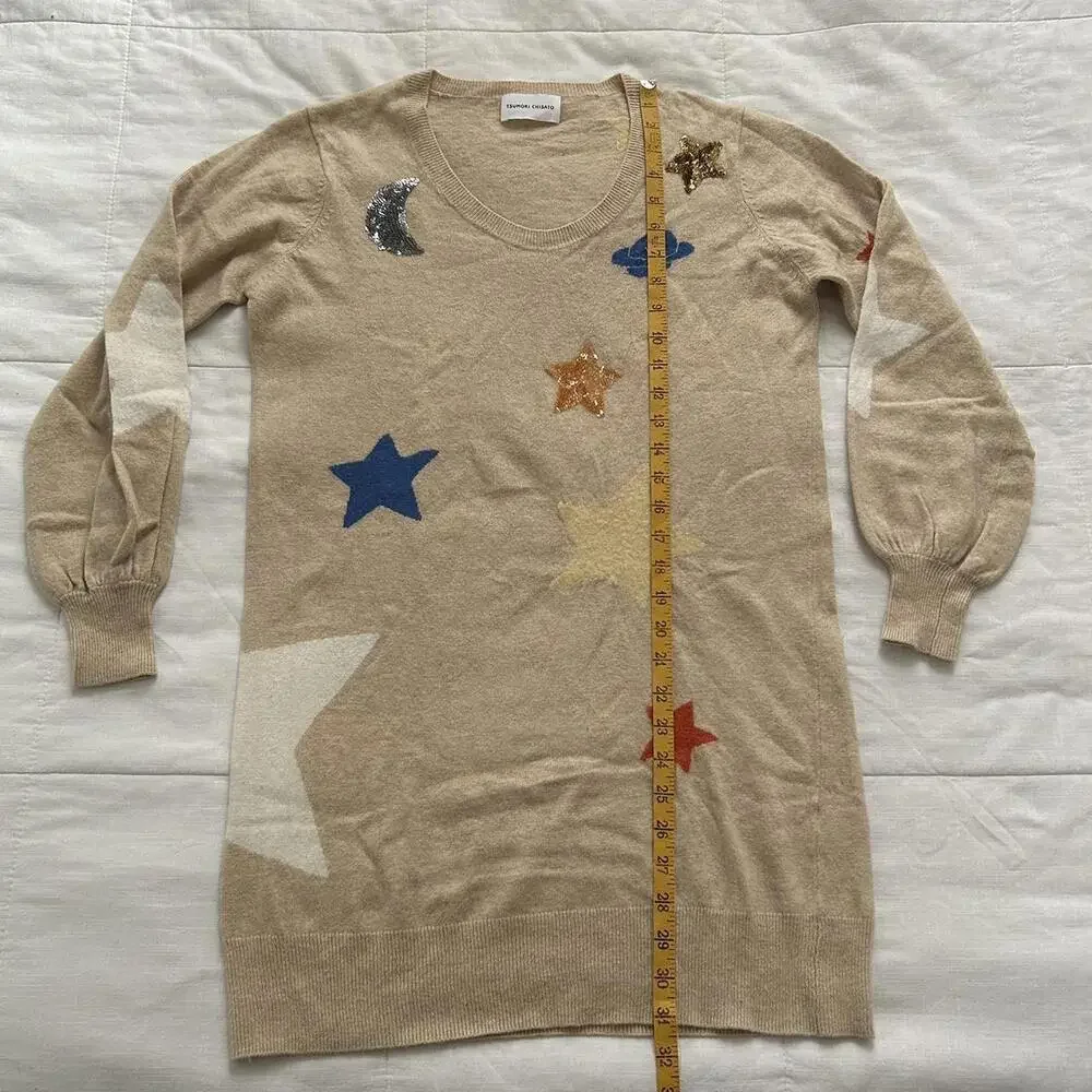 Tsumori Chisato tan sequin embroidered galaxy sweater dress - Picture 7 of 7